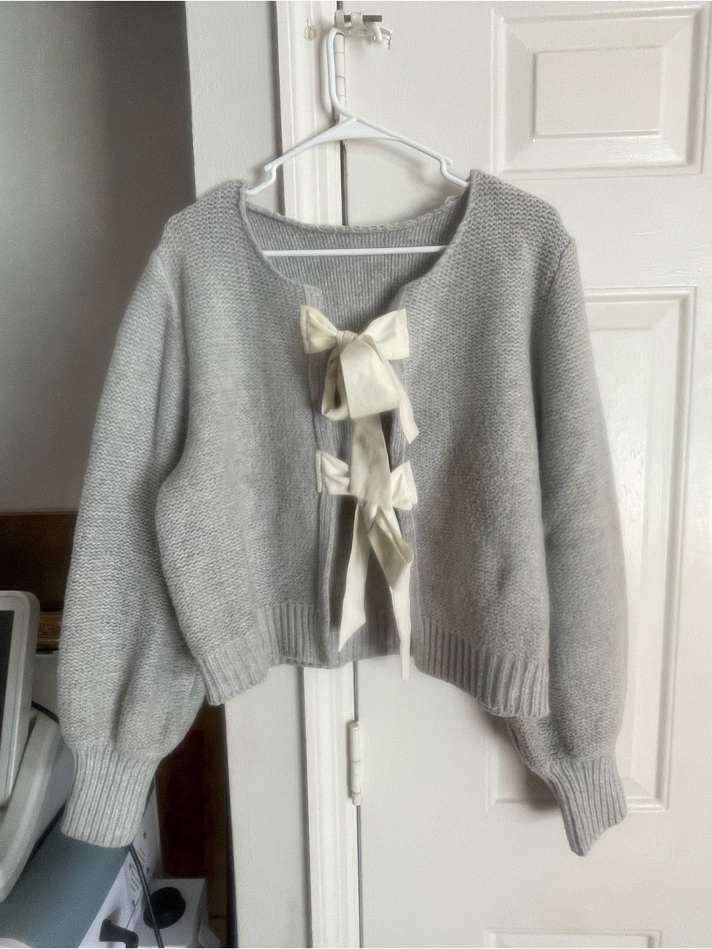 Cammense - Gray Bow-Front Women's Sweater Cardigan